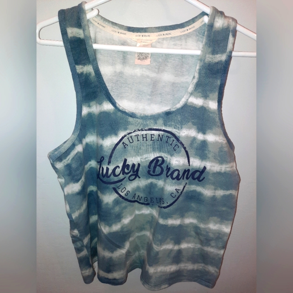 Lucky Brand Blue Stripe Tie-Dye Tank Top size XL Excellent Used Condition